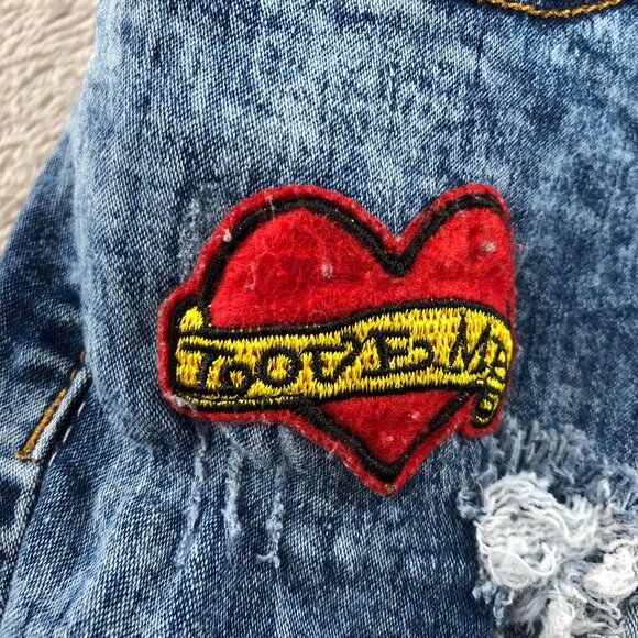 Rebel Love Womens Jeans Size 7/8 Skinny Distressed Blue Denim Applique Y2K Casua - Picture 11 of 16